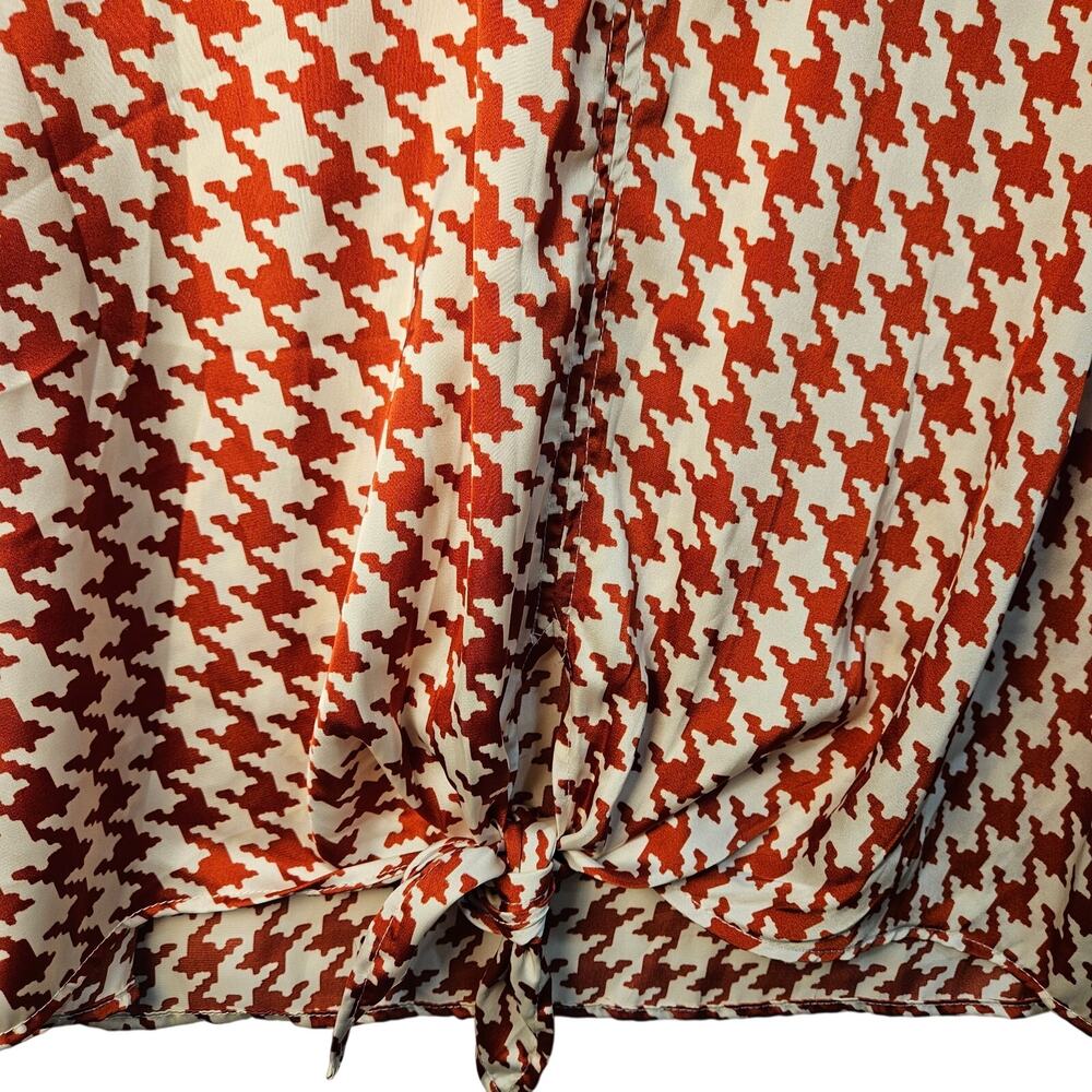 Perfectly Priscilla Cream Red Houndstooth Top Bell Sleeve Tie Bottom Small NWT - Picture 5 of 13